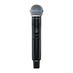 Shure SLX-D digital wireless handheld transmitter with Beta58 microphone for professional live sound applications.