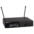 Shure SLX-D digital wireless receiver for microphones with display and connection ports, used in professional audio setups.