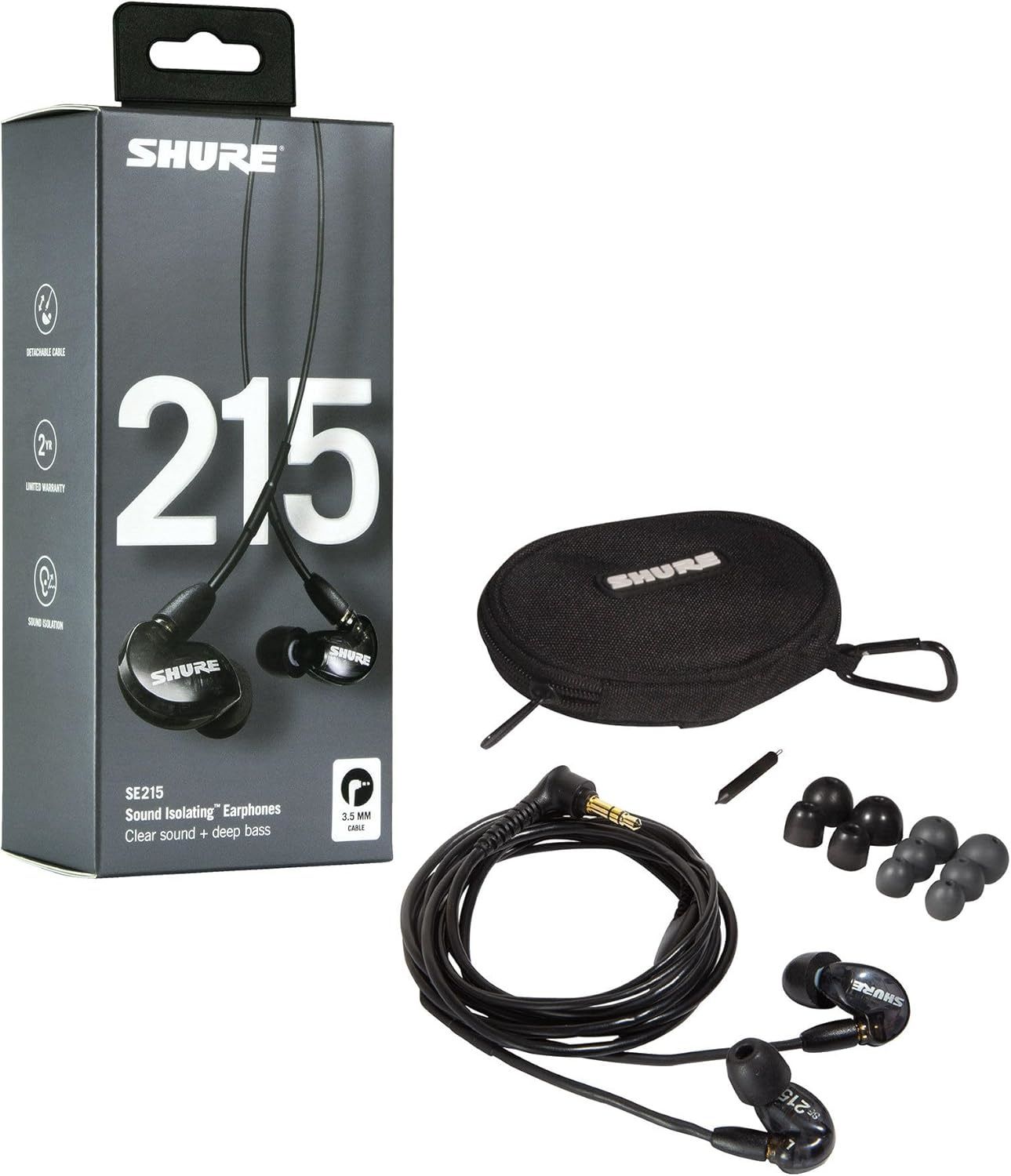 Shure SE215 Sound Isolating In Ear Monitors - Black (IEM)