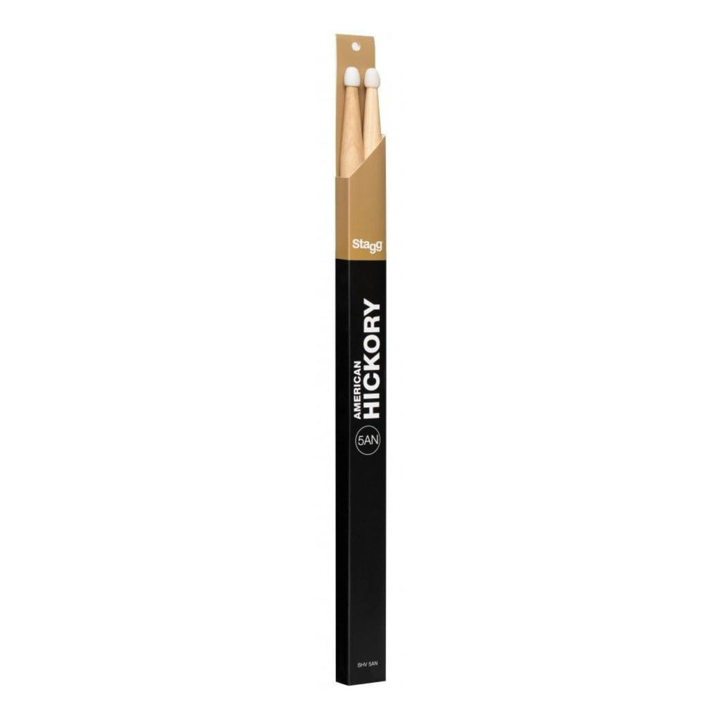Stagg 5A American Hickory drumsticks with nylon tips, showing a pair of drumsticks on a plain background.