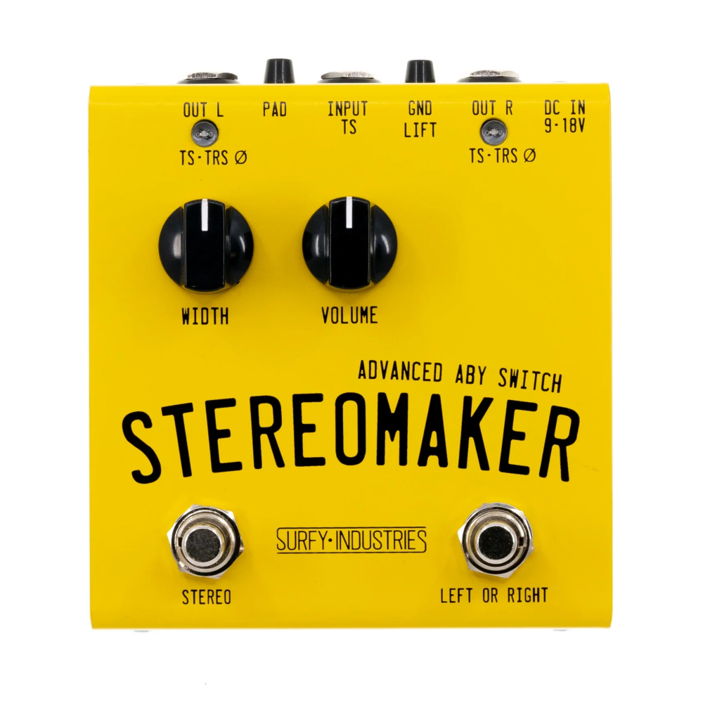 Surfy Industries StereoMaker Advanced ABY switch effects pedal with multiple input/output options and sturdy build.