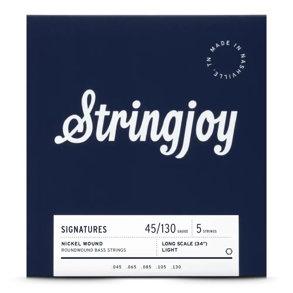 Stringjoy Light Gauge (45-130) 5 String Long Scale Nickel Wound Bass Guitar Strings