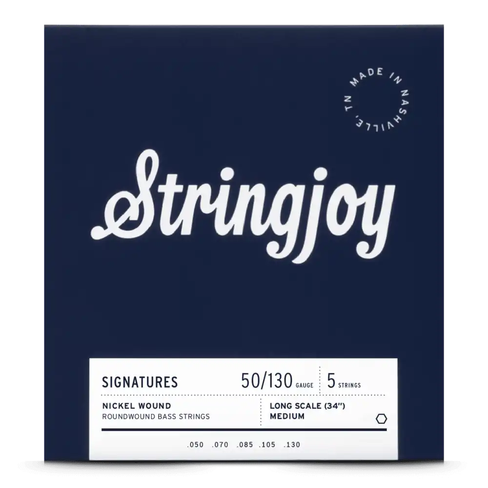 Stringjoy Medium Gauge (50-130) 5 String Long Scale Nickel Wound Bass Guitar Strings