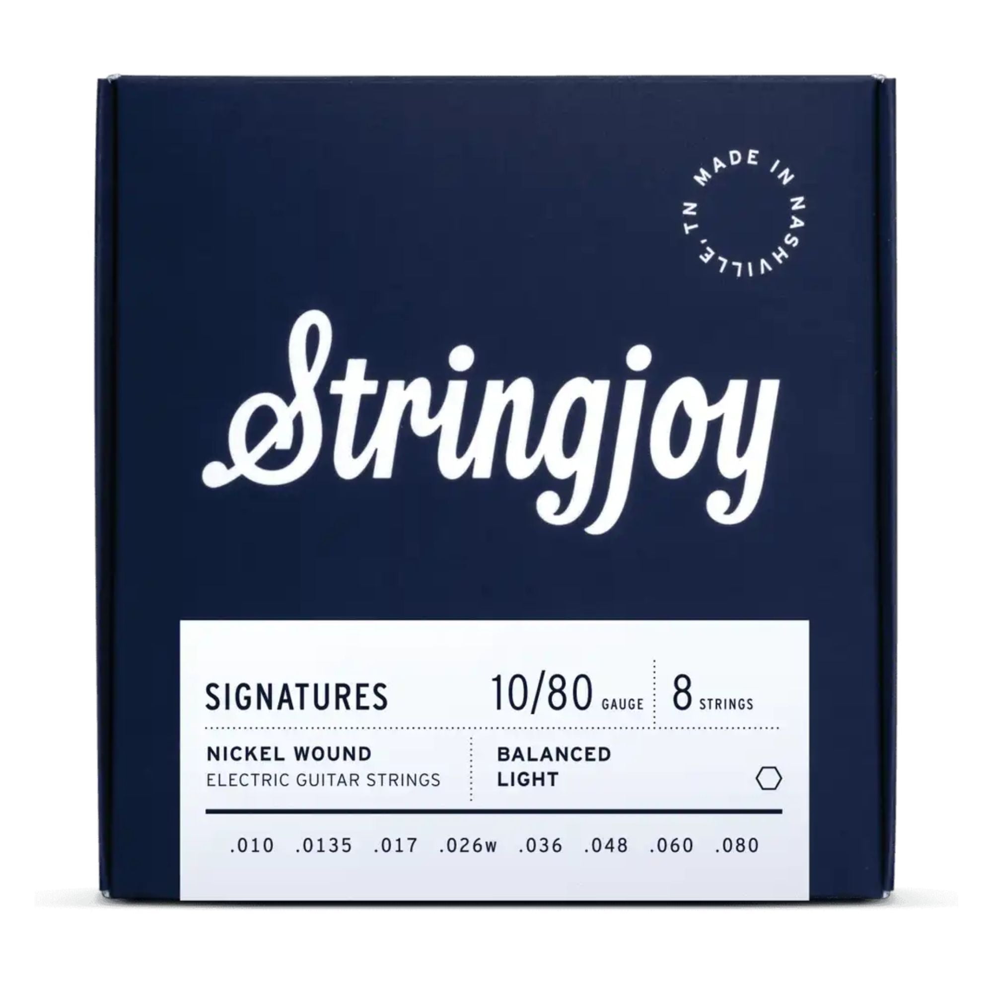 Stringjoy Signatures 8 String Balanced Light Gauge 10-80 Nickel Wound Electric Guitar Strings