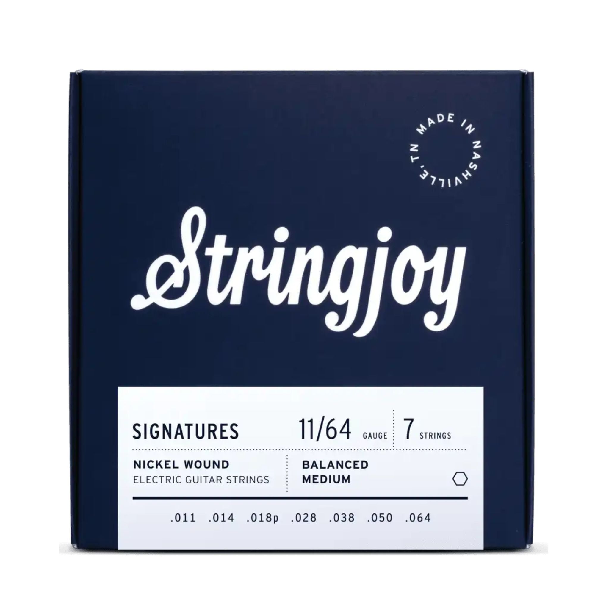 Electric guitar strings by Stringjoy, Signatures 7-string balanced medium gauge 11-64, suitable for electric guitar players.