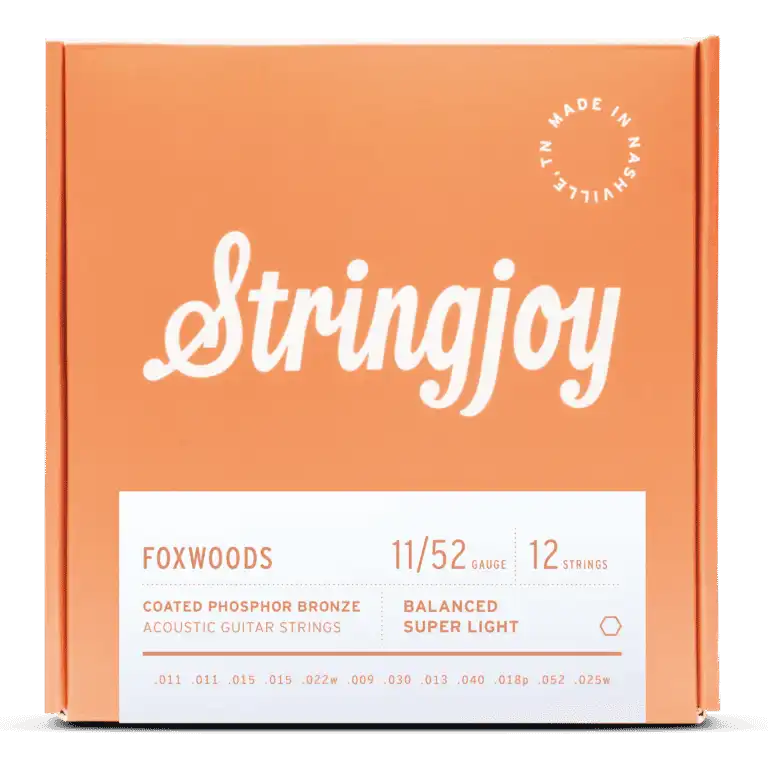 Stringjoy Foxwoods 12 String Super Light Gauge (11-52) Coated Phosphor Bronze Acoustic Guitar Strings