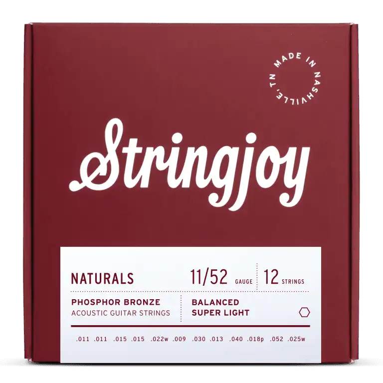 Stringjoy Naturals 12 String Super Light Gauge (11-52) Phosphor Bronze Acoustic Guitar Strings