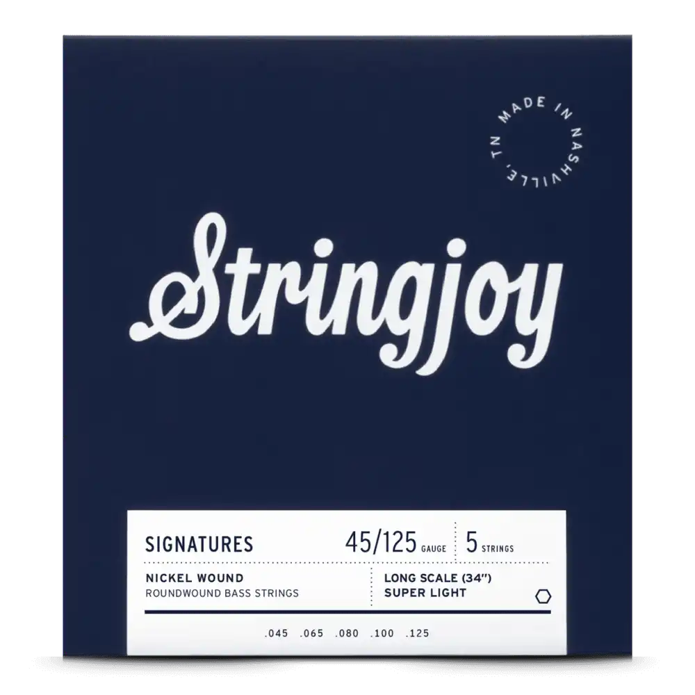 Stringjoy Super Light Gauge (45-125) 5 String Long Scale Nickel Wound Bass Guitar Strings