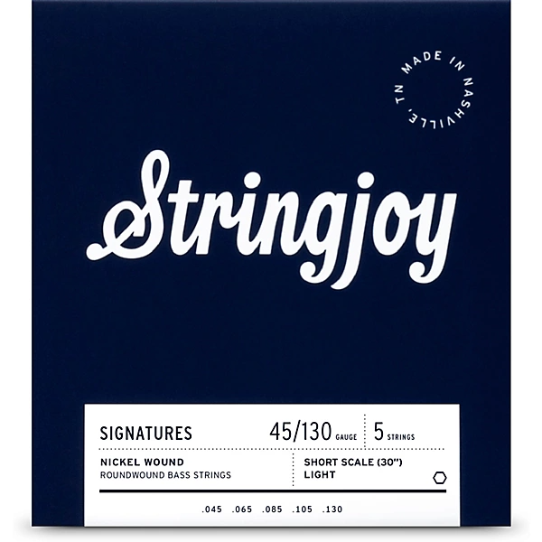 Stringjoy Light Gauge (45-130) 5 String Short Scale Nickel Wound Bass Guitar Strings