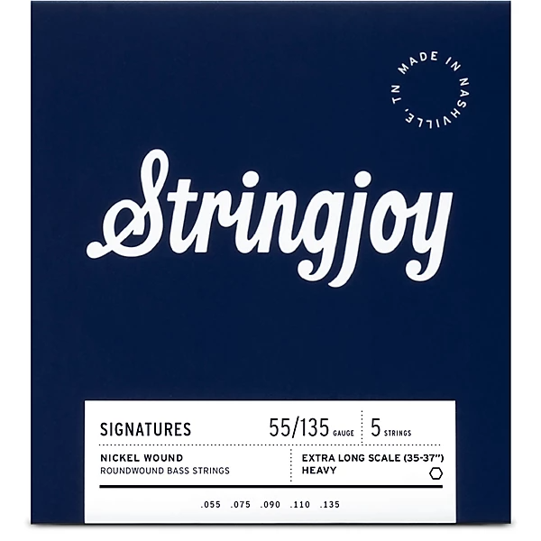 Stringjoy Heavy Gauge (55-135) 5 String Extra Long Scale Nickel Wound Bass Guitar Strings