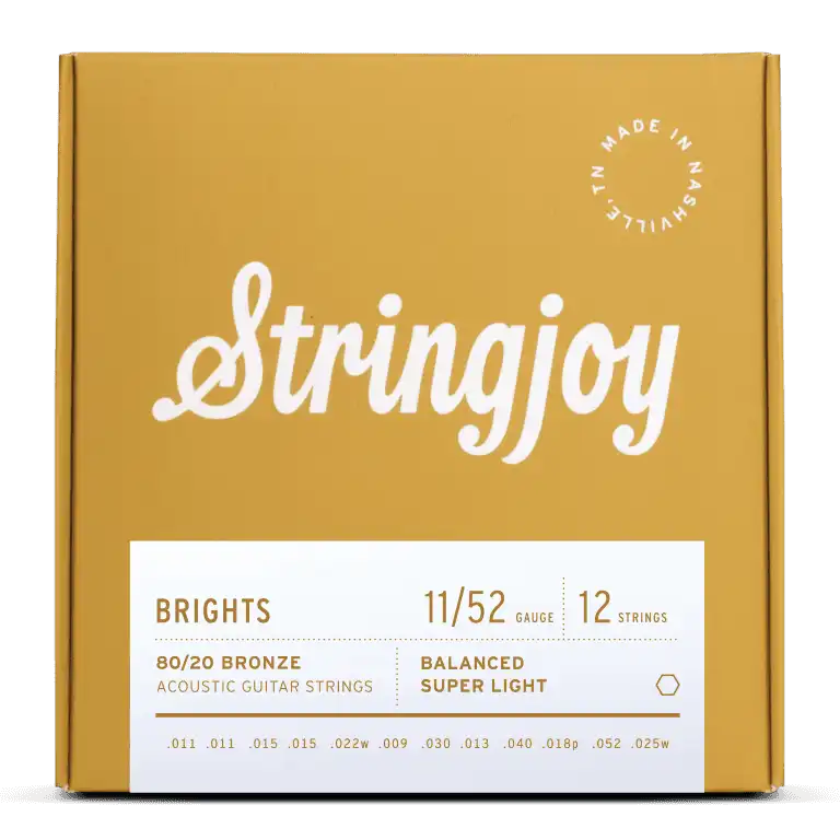 Stringjoy Brights 12 String Super Light Gauge (11-52) 80/20 Bronze Acoustic Guitar Strings