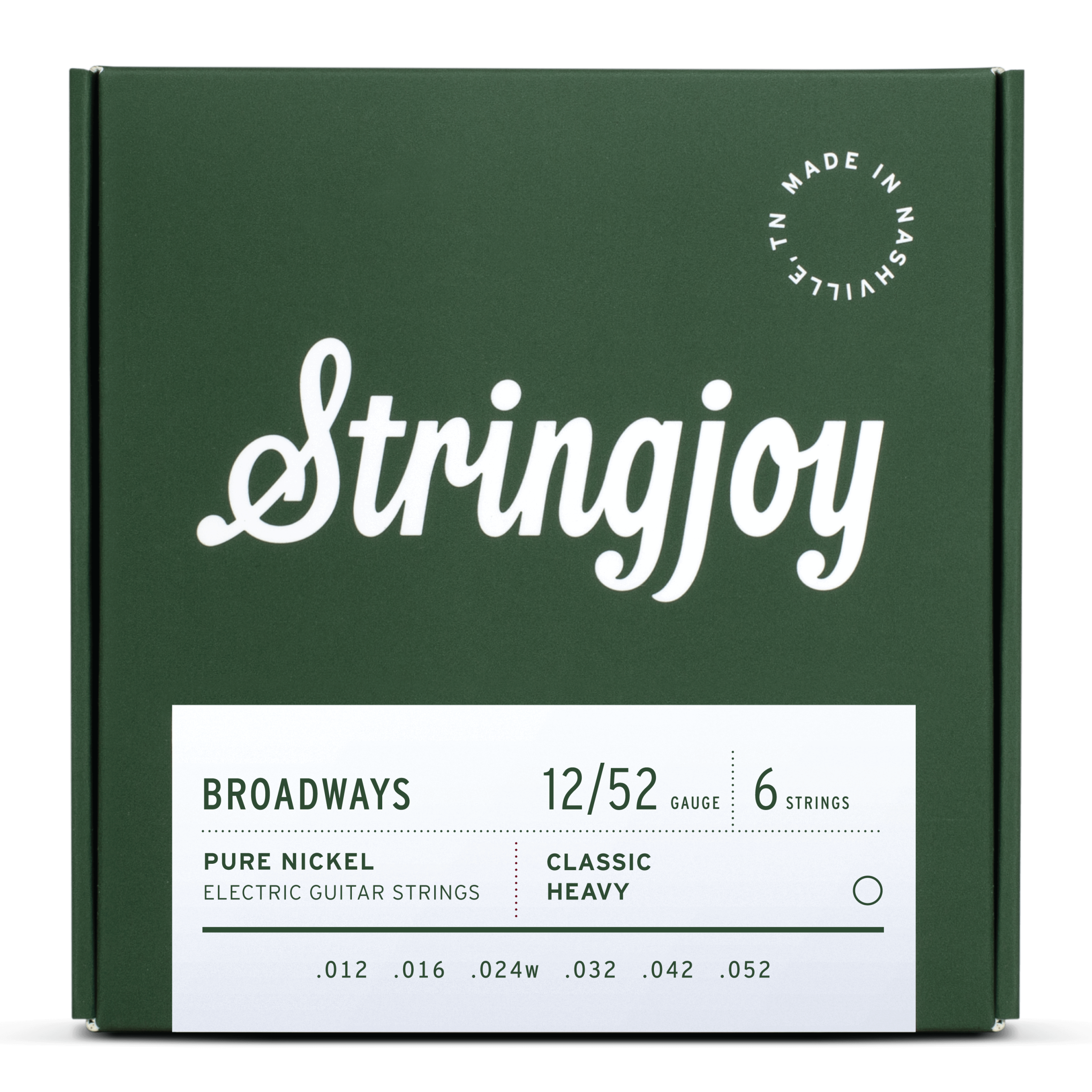 Stringjoy Broadways Classic Heavy Gauge 12-52 Pure Nickel Electric Guitar Strings