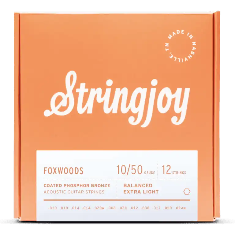 Stringjoy Foxwoods 12 String Extra Light Gauge (10-50) Coated Phosphor Bronze Acoustic Guitar Strings