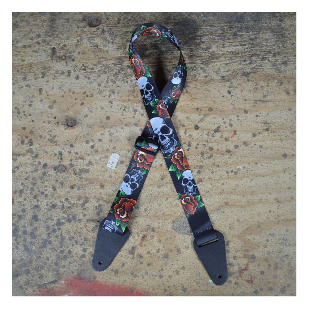 Colonial Leather Black Skull Printed Webbing Guitar Strap