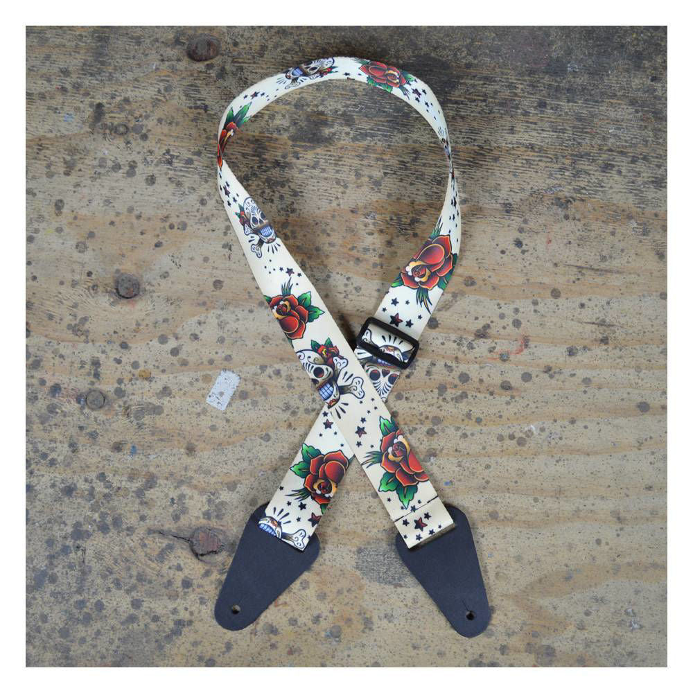 Colonial Leather White Skull Printed Webbing Guitar Strap