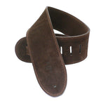 DSL Straps Premium Series triple suede guitar strap in brown, 3.5-inch wide with triple ply construction, designed for comfort and durability.