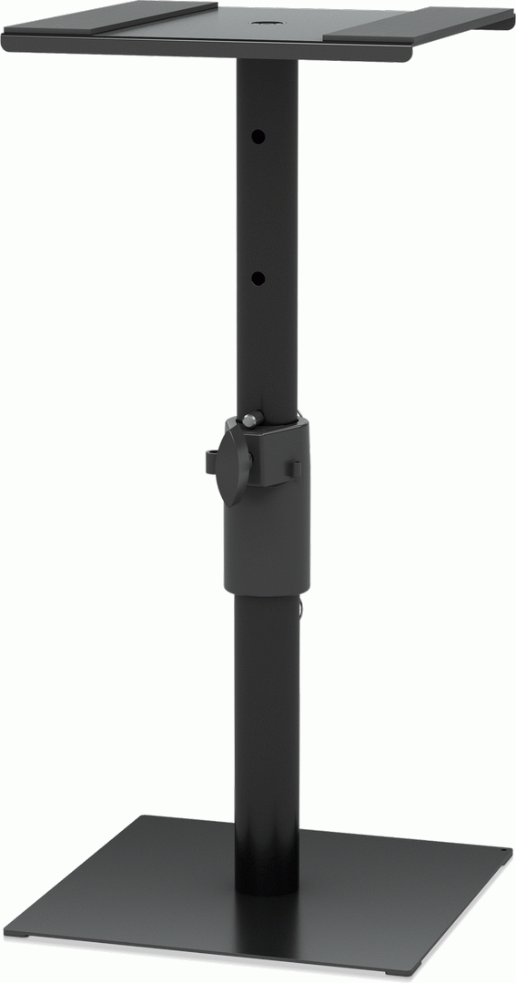 Behringer SM2001 desktop monitor stand for studio monitors, featuring adjustable height and sturdy metal construction.