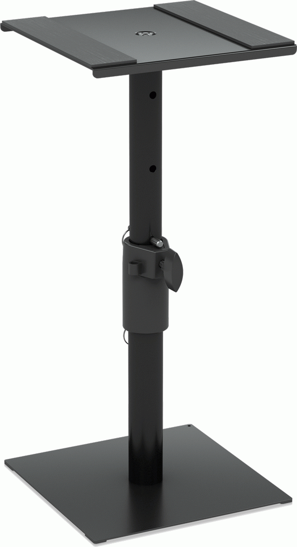 Behringer SM2001 desktop monitor stand with adjustable height and sturdy support for studio monitors.