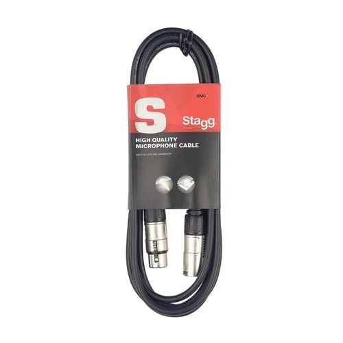 Stagg 15-meter microphone cable for PA systems, showing a black cable with connector ends, ideal for professional audio setups.