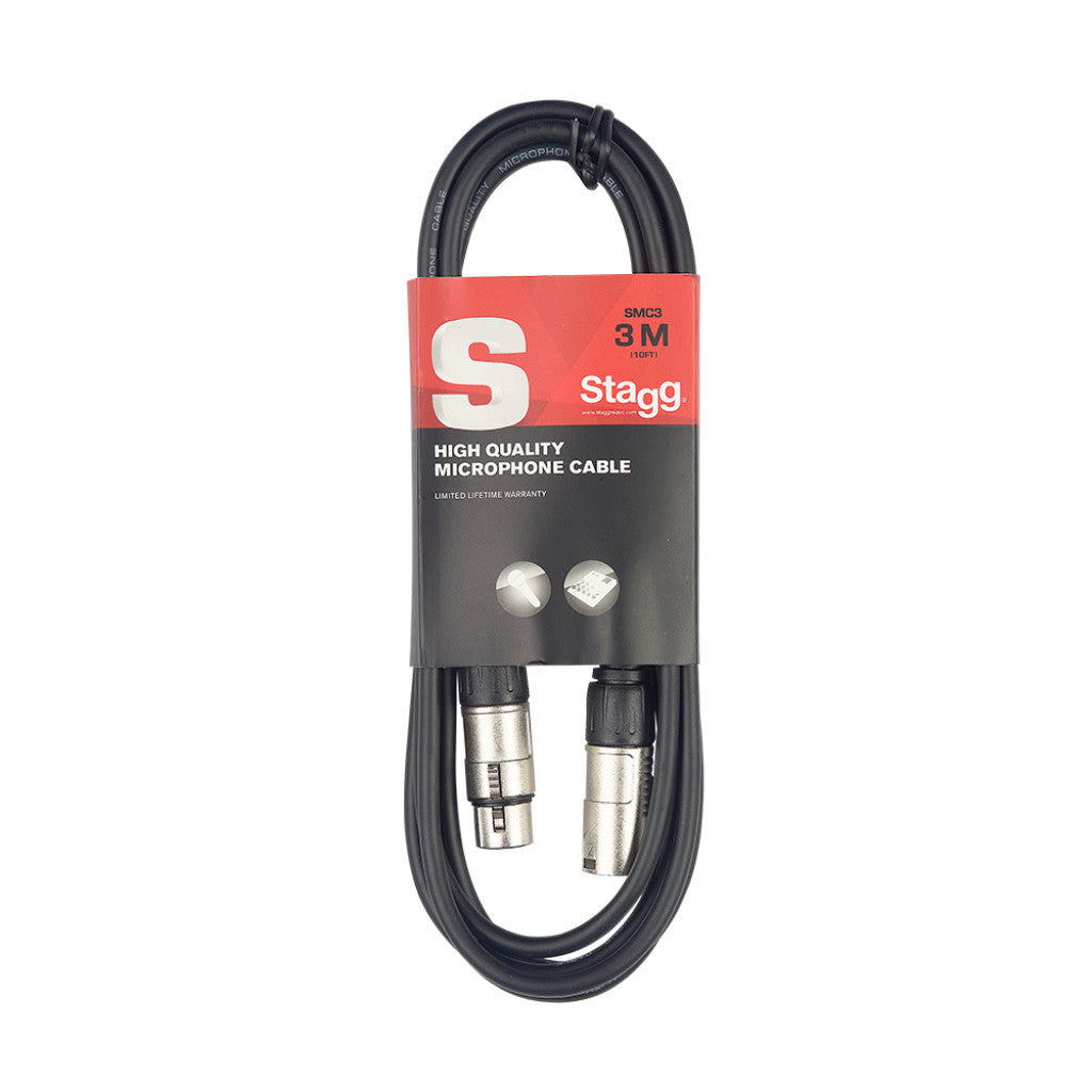 Stagg 3-meter microphone cable for audio connections, shown with connectors and cable in a close-up view.
