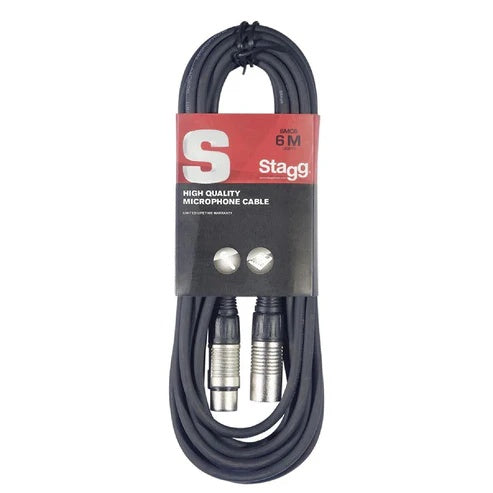 Stagg 6-meter microphone cable for PA systems, showing the black cable with connectors at each end.