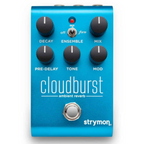 Strymon Cloudburst ambient reverb guitar effect pedal with control knobs and input/output jacks on a black surface.