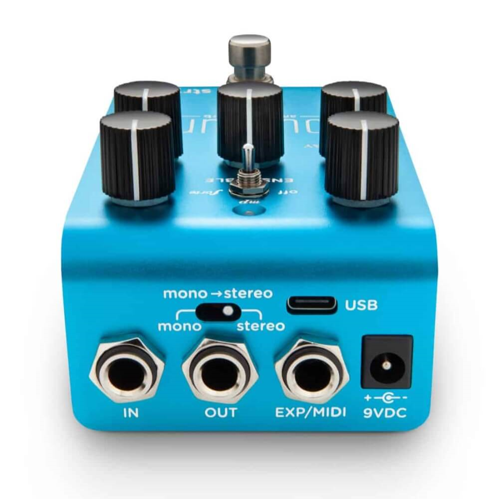 Strymon Cloudburst ambient reverb guitar effect pedal with control knobs and input/output jacks on a pedalboard.