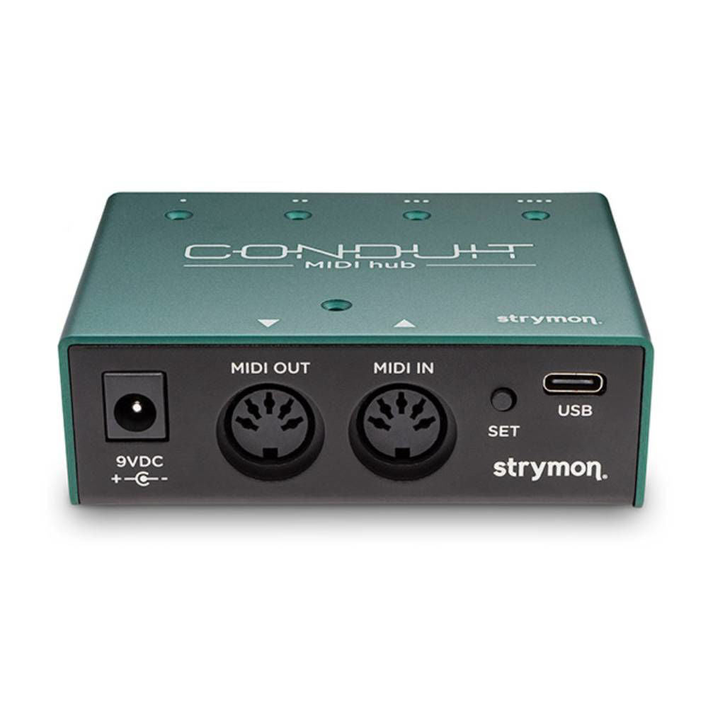 Strymon Conduit MIDI interface for effects pedals with quarter-inch cable connection, compact and professional music gear.