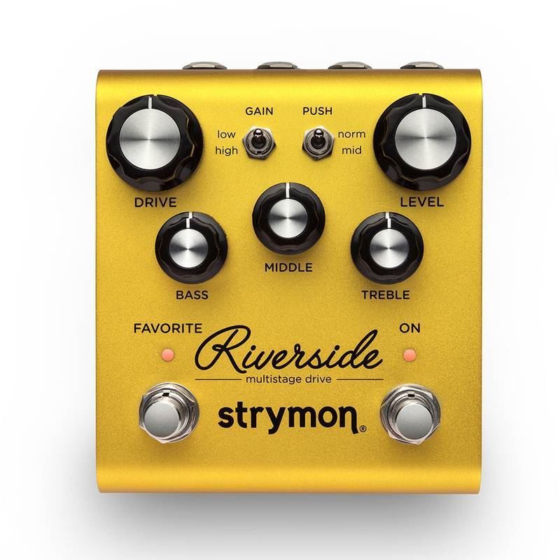 Strymon Riverside multistage drive guitar effects pedal with multiple knobs and footswitch for versatile tone shaping