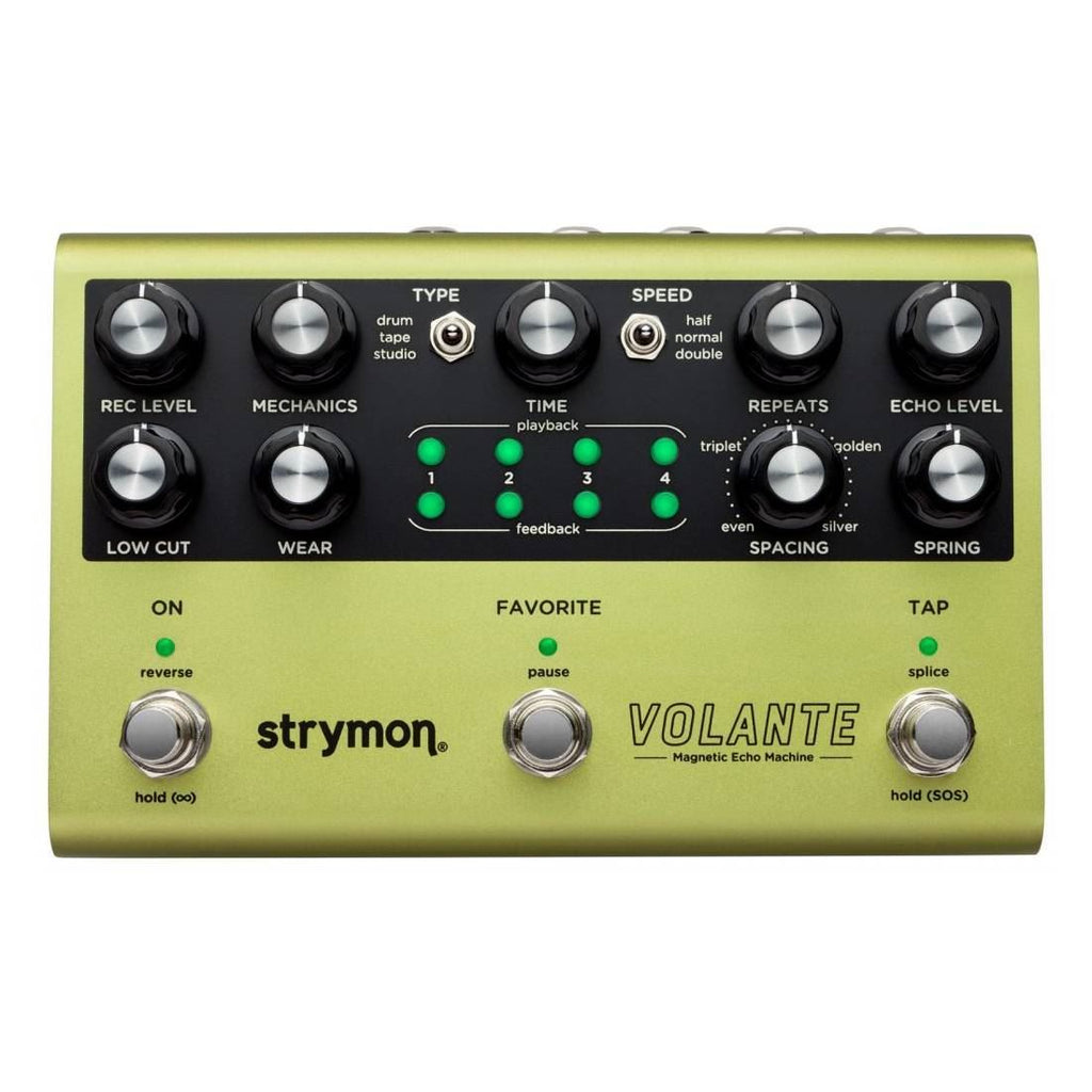 Strymon Volante Magnetic Echo Machine guitar effects pedal with vintage-style controls and sleek black finish.