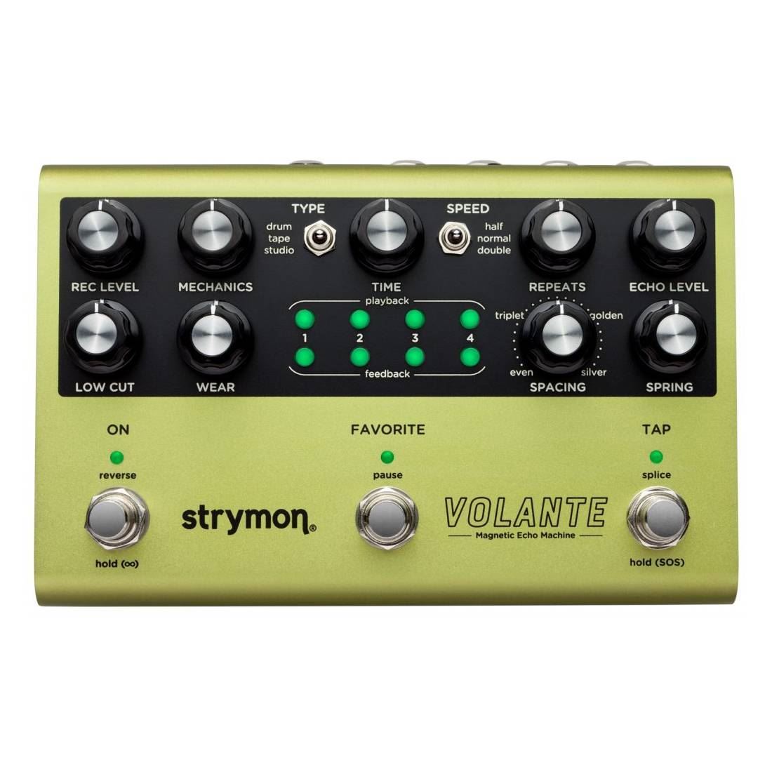 Strymon Volante Magnetic Echo Machine guitar effects pedal with vintage-style controls and sleek black finish.