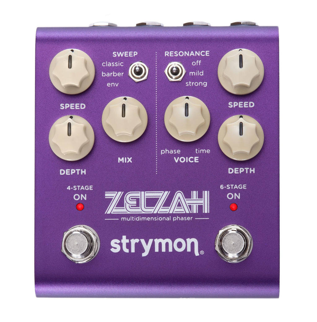Strymon Zelzah multidimension phaser effects pedal with multiple controls and colorful interface for guitar effects.