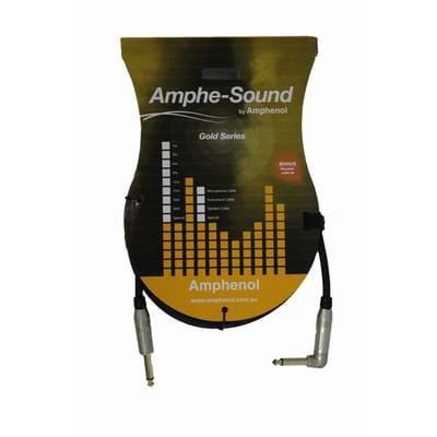 Amphenol 3m right-angle guitar instrument cable with black connectors and flexible cable for musical instrument connection.