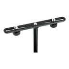 K&M 23550 Microphone Stereo Bar attached to microphone stands for stereo recording setup.