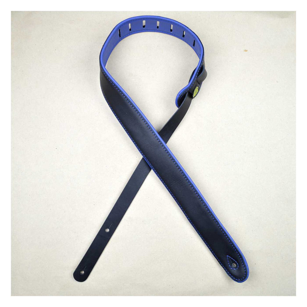 Colonial Leather Upholstery Backed & Padded Guitar Strap 2- Black/Blue