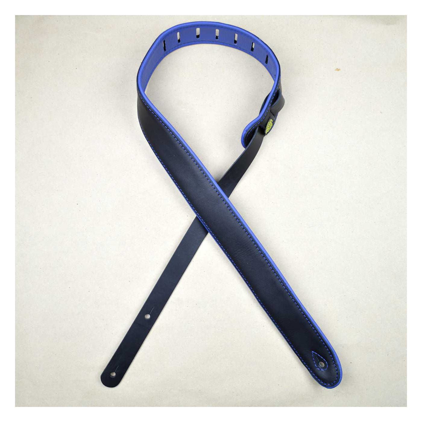 Colonial Leather Upholstery Backed & Padded Guitar Strap 2- Black/Blue