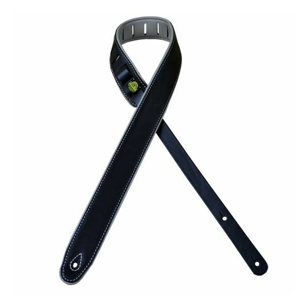 Colonial Leather 2.0 inch Padded Upholstery Leather Guitar Strap - Black and Grey