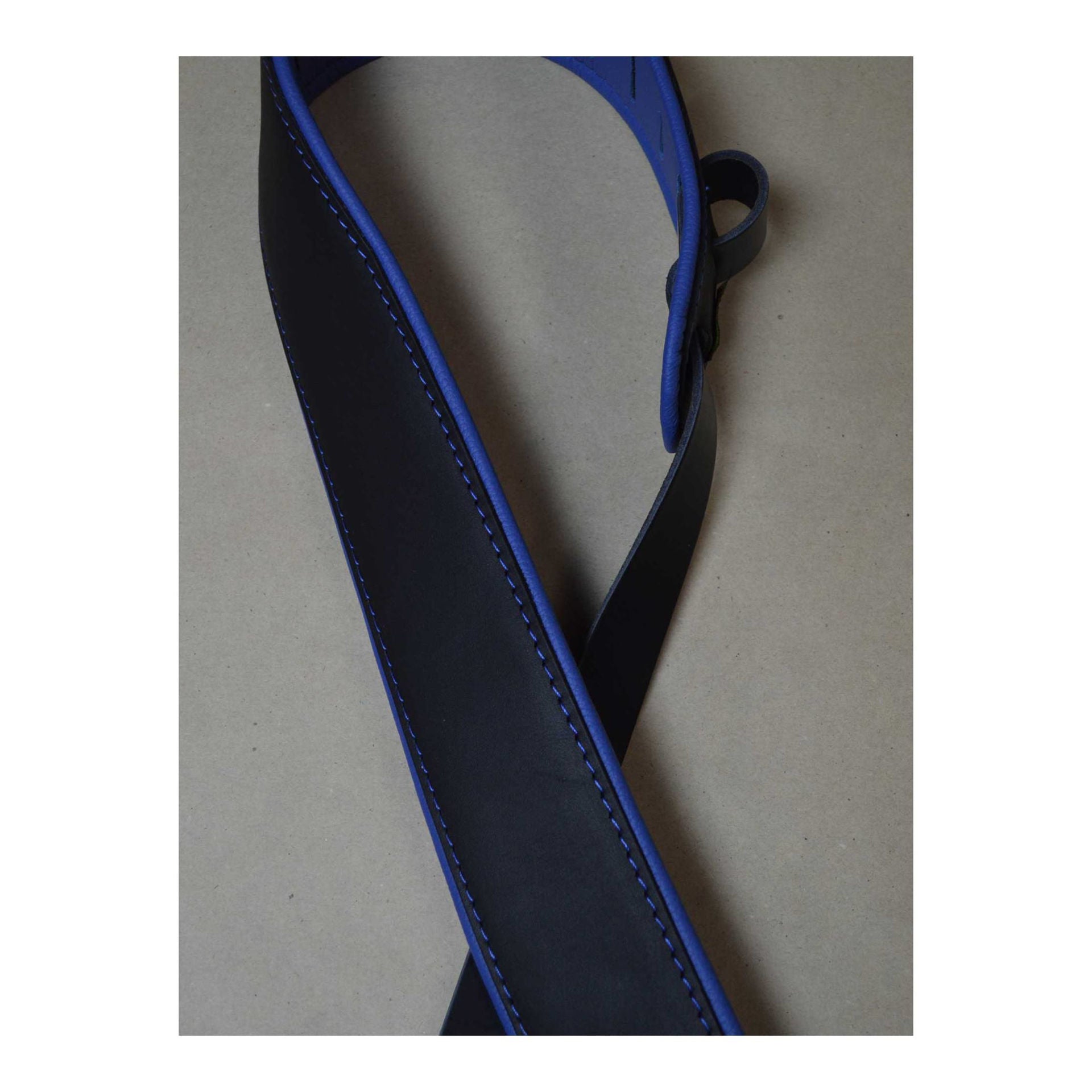 Colonial Leather 2.5 inch Padded Upholstery Leather Guitar Strap - Black and Blue