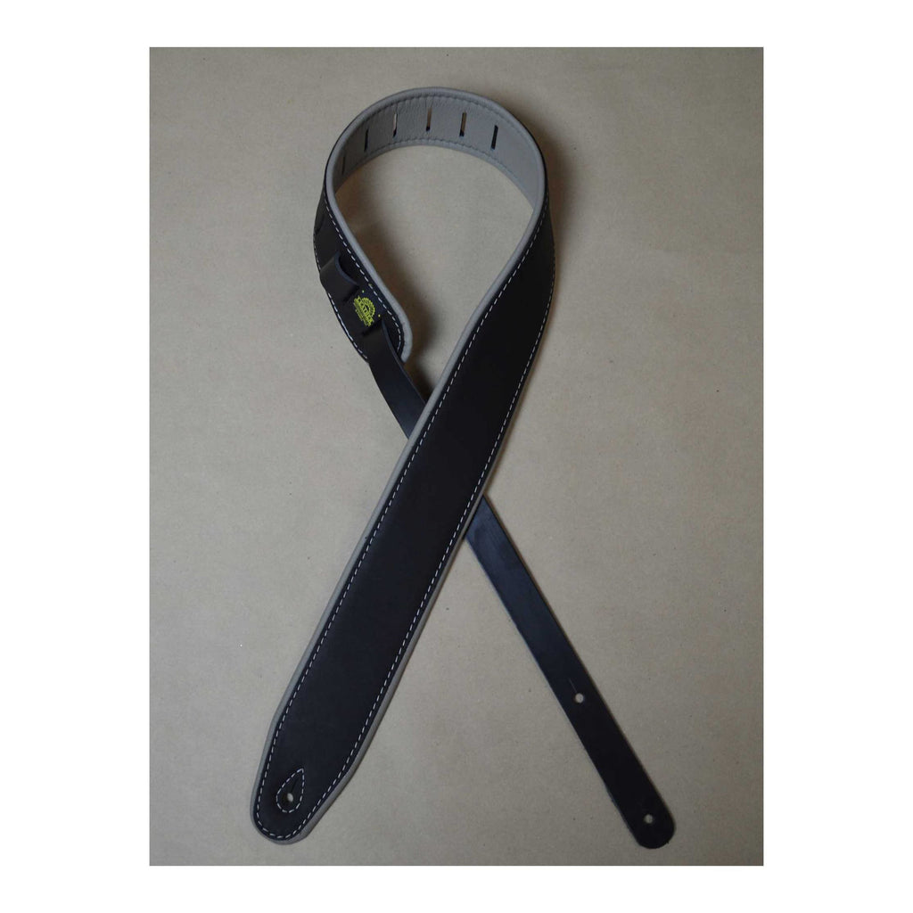 Colonial Leather 2.5 inch Padded Upholstery Leather Guitar Strap - Black and Grey