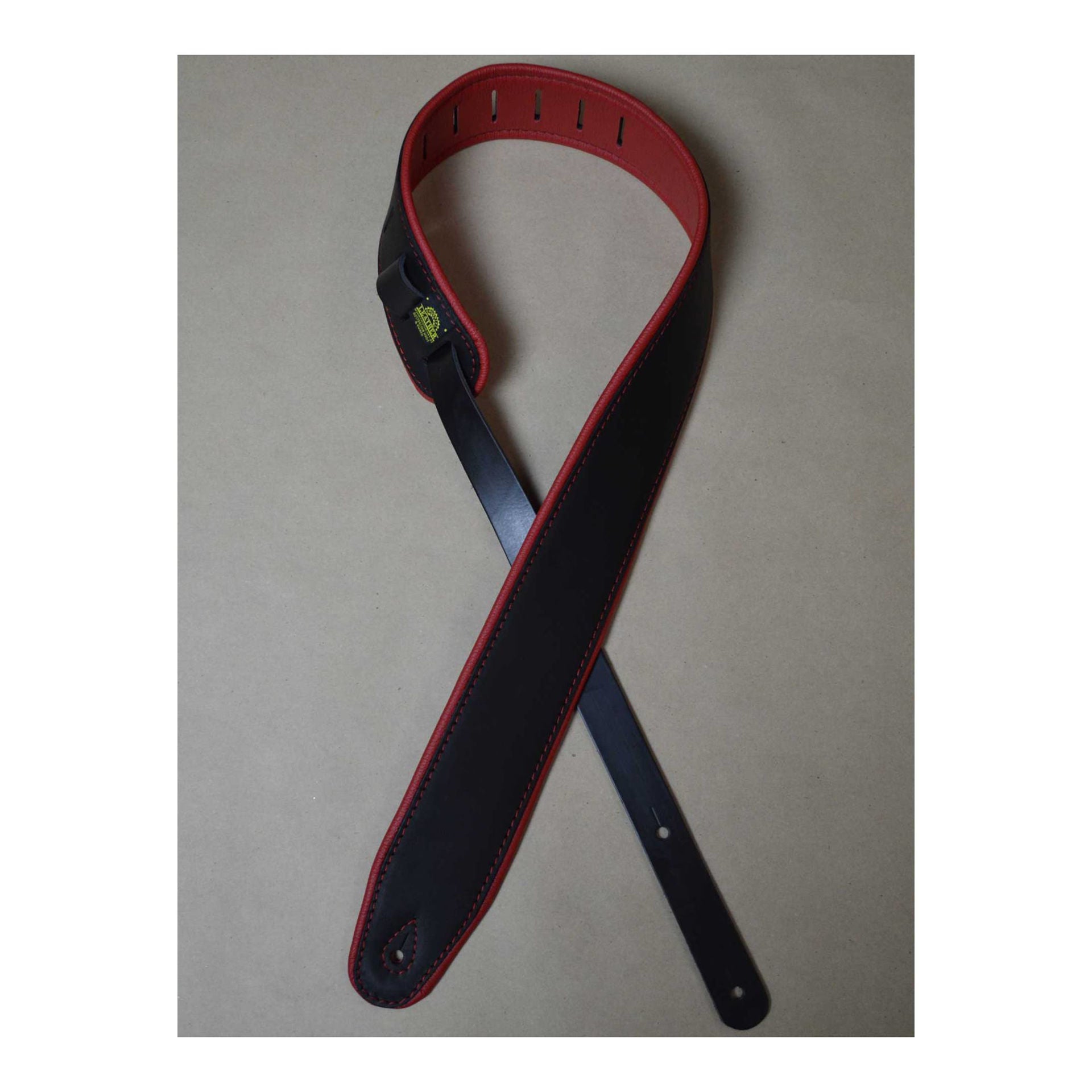 Colonial Leather 2.5 inch Padded Upholstery Leather Guitar Strap - Black and Red