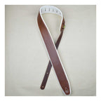 Colonial Leather 2.5 inch Padded Upholstery Leather Guitar Strap - Brown & White