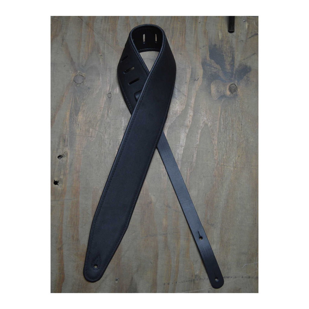 Colonial Leather 3.0 inch Padded Upholstery Leather Guitar Strap - Black and Black