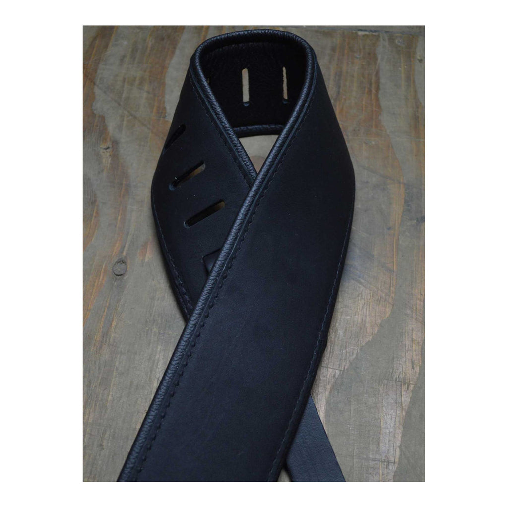 Colonial Leather 3.0 inch Padded Upholstery Leather Guitar Strap - Black and Black