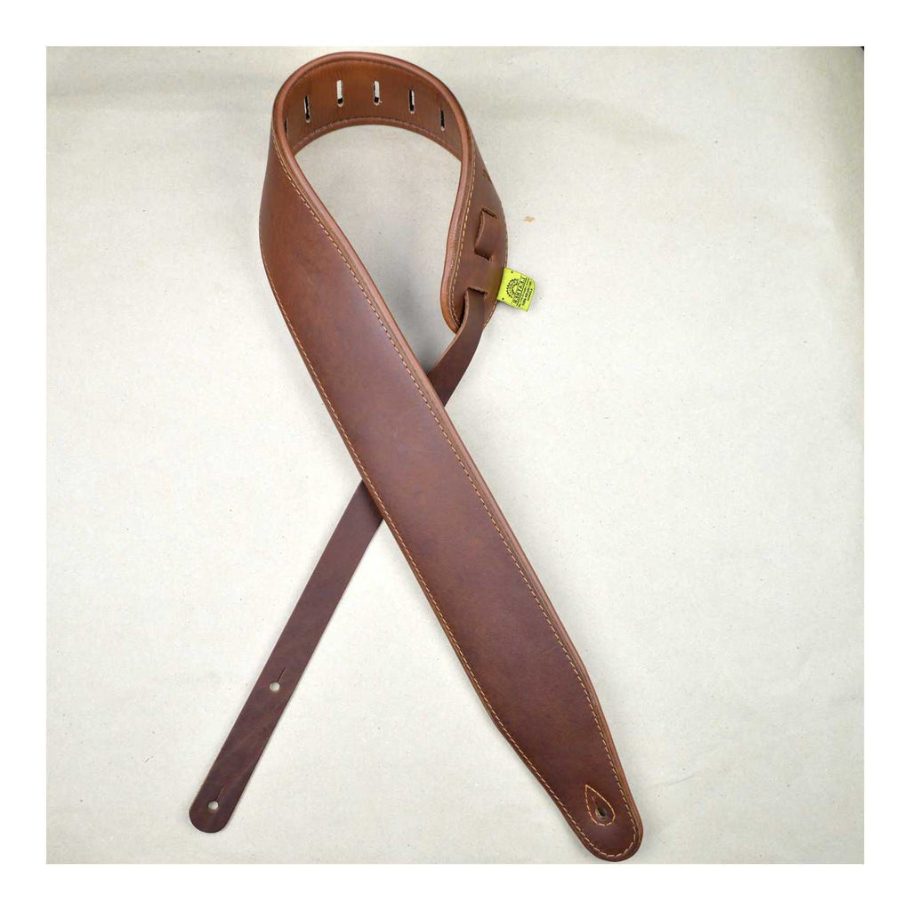 Colonial Leather 3.0 inch Padded Upholstery Leather Guitar Strap - Brown and Tan