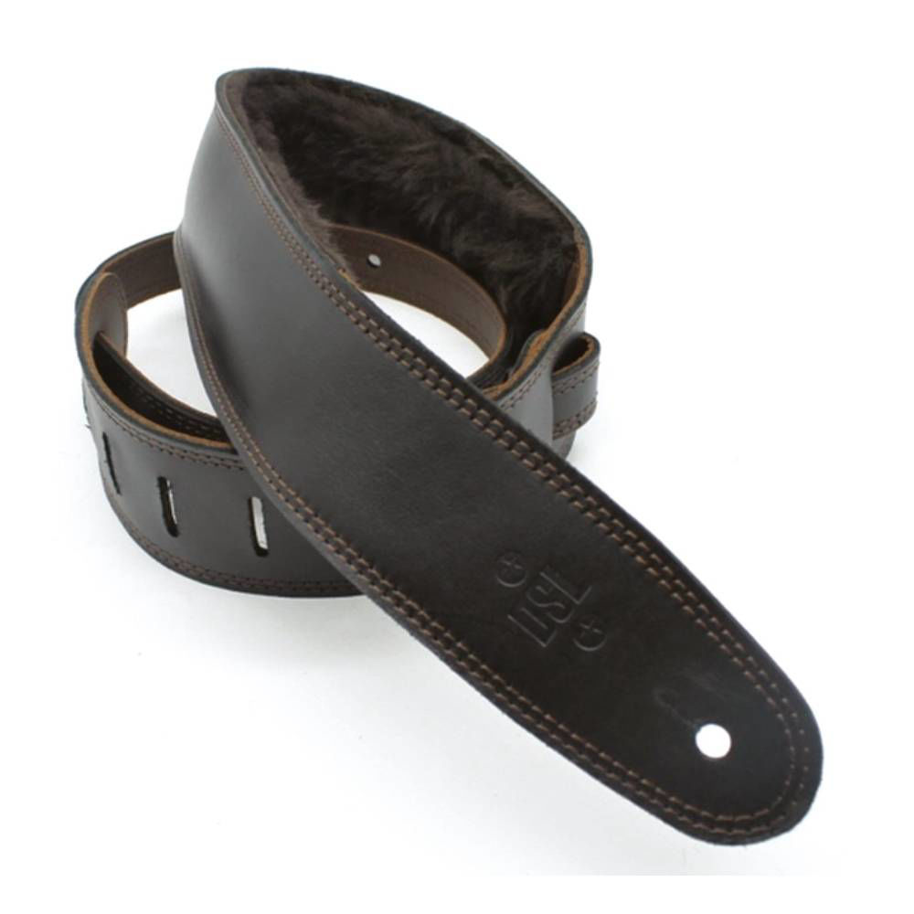 DSL Straps Premium Series Sheep Skin Guitar Strap 2.5in - Black/Sheepskin Brown