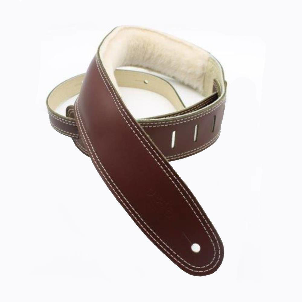DSL Straps Premium Series Sheep Skin Guitar Strap 2.5in - Maroon/Sheepskin Beige