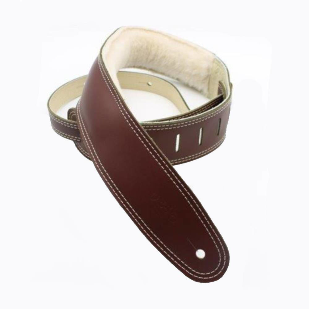 DSL Straps Premium Series Sheep Skin Guitar Strap 2.5in - Maroon/Sheepskin Beige
