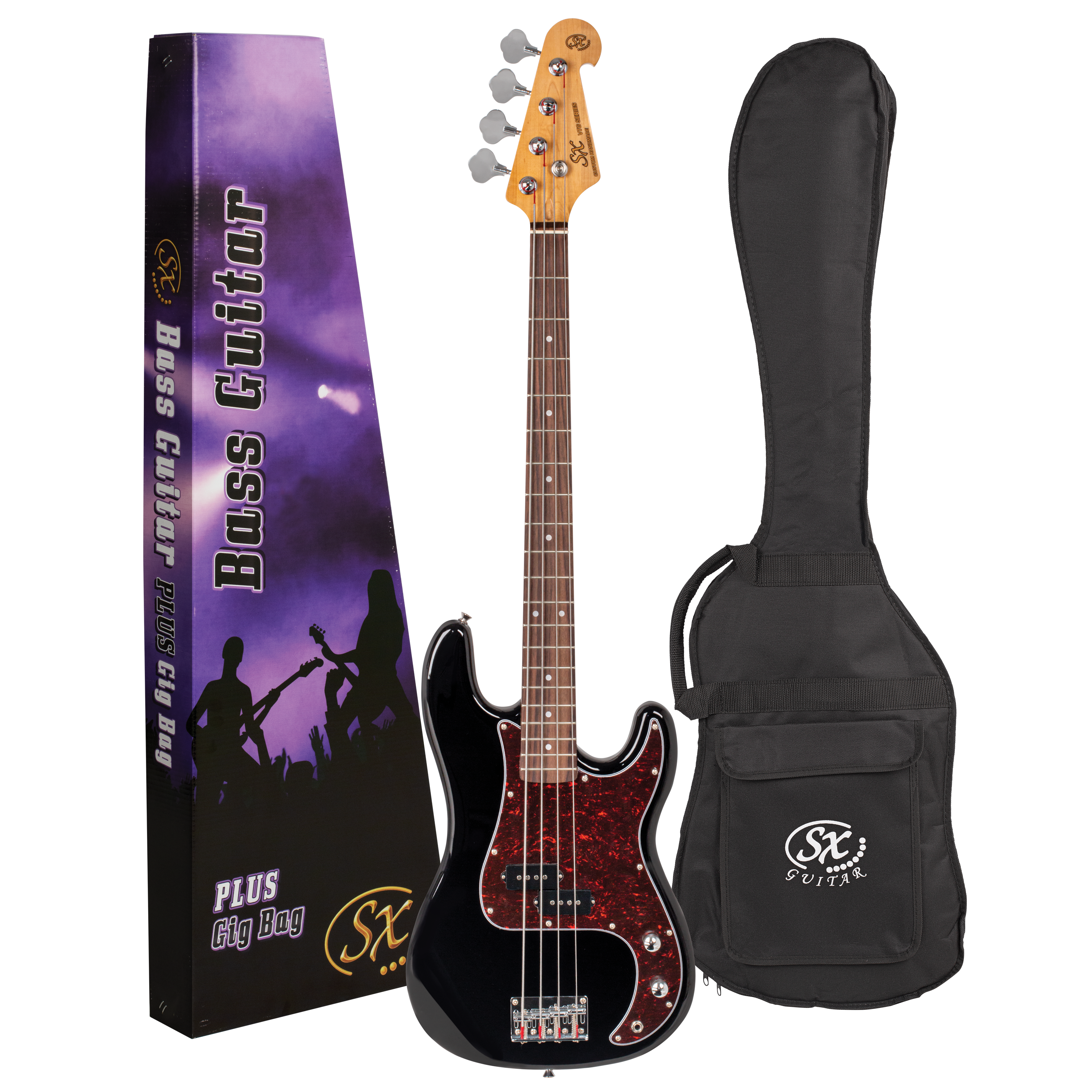 SX Vintage Style Bass Guitar in Black