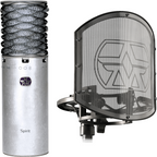Aston Microphones Spirit Silver Bundle studio microphone and accessories set, featuring ASTON branding and professional audio equipment.