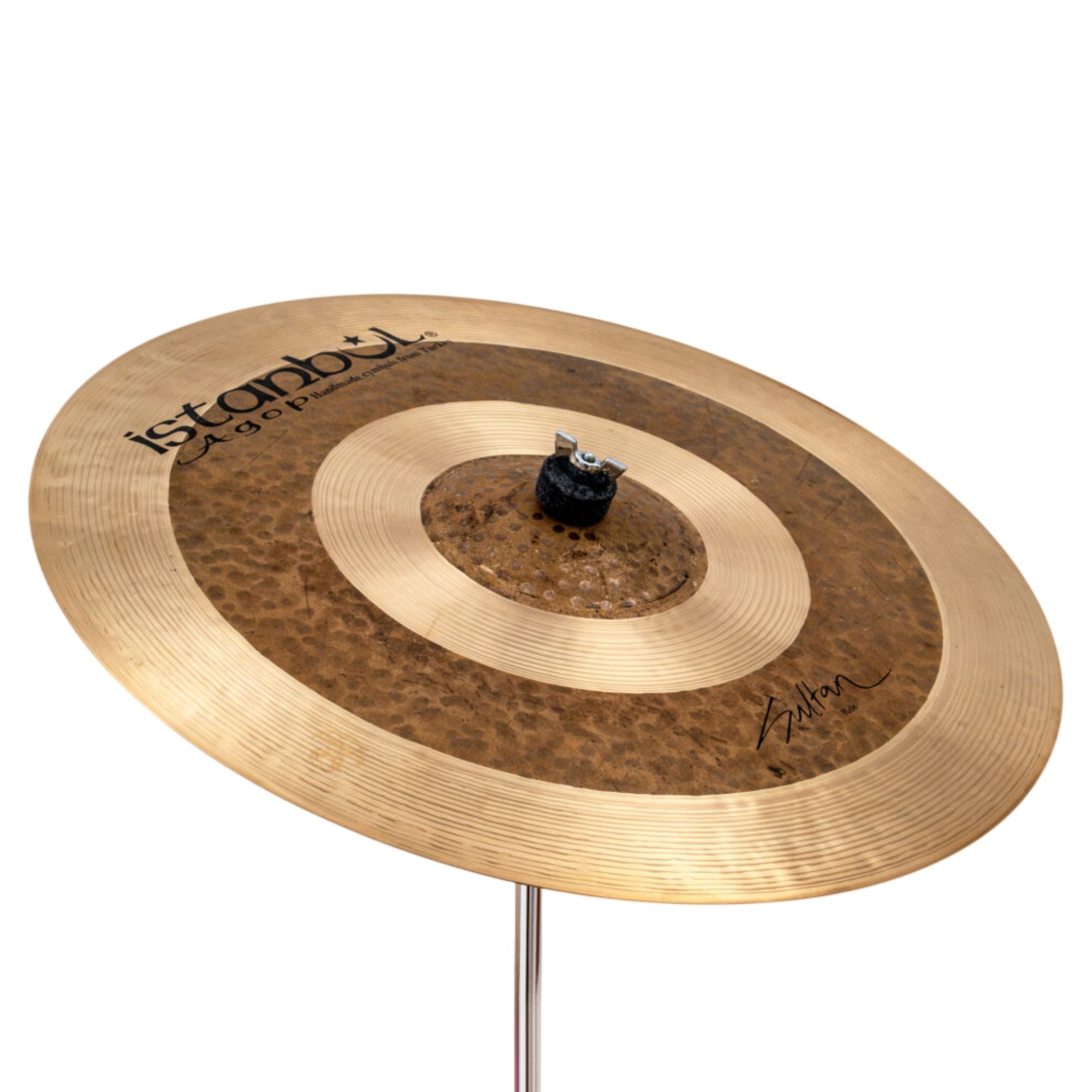 Istanbul Agop Sultan Ride cymbal, single cymbal from the Istanbul 20 series, showing a polished surface and detailed branding.